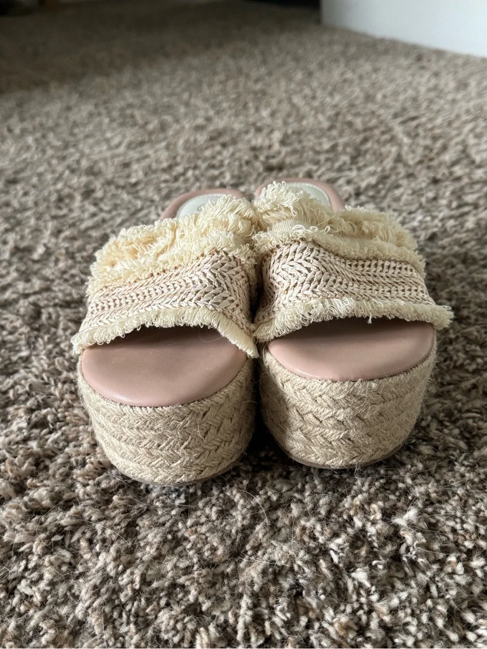 Womens Cream Espadrille Slide Sandals